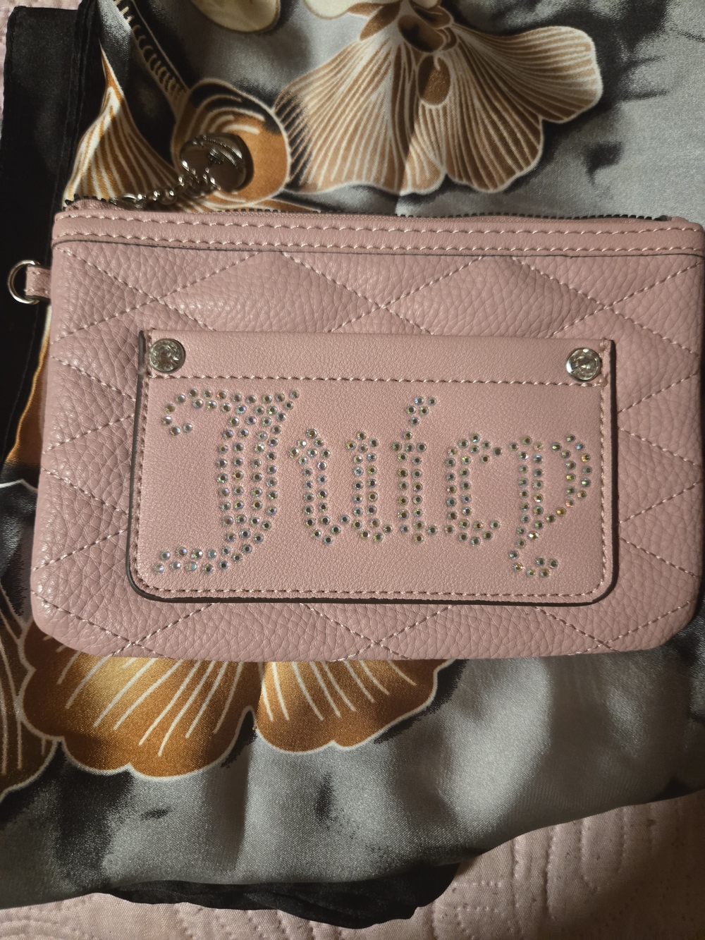 Juicy Couture Pink Quilted Rhinestone Logo Wristlet